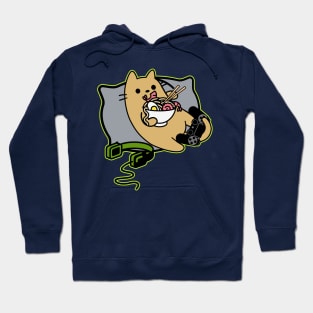 Nerdy Ramen Eating Gamer Cat Game Paused Hoodie